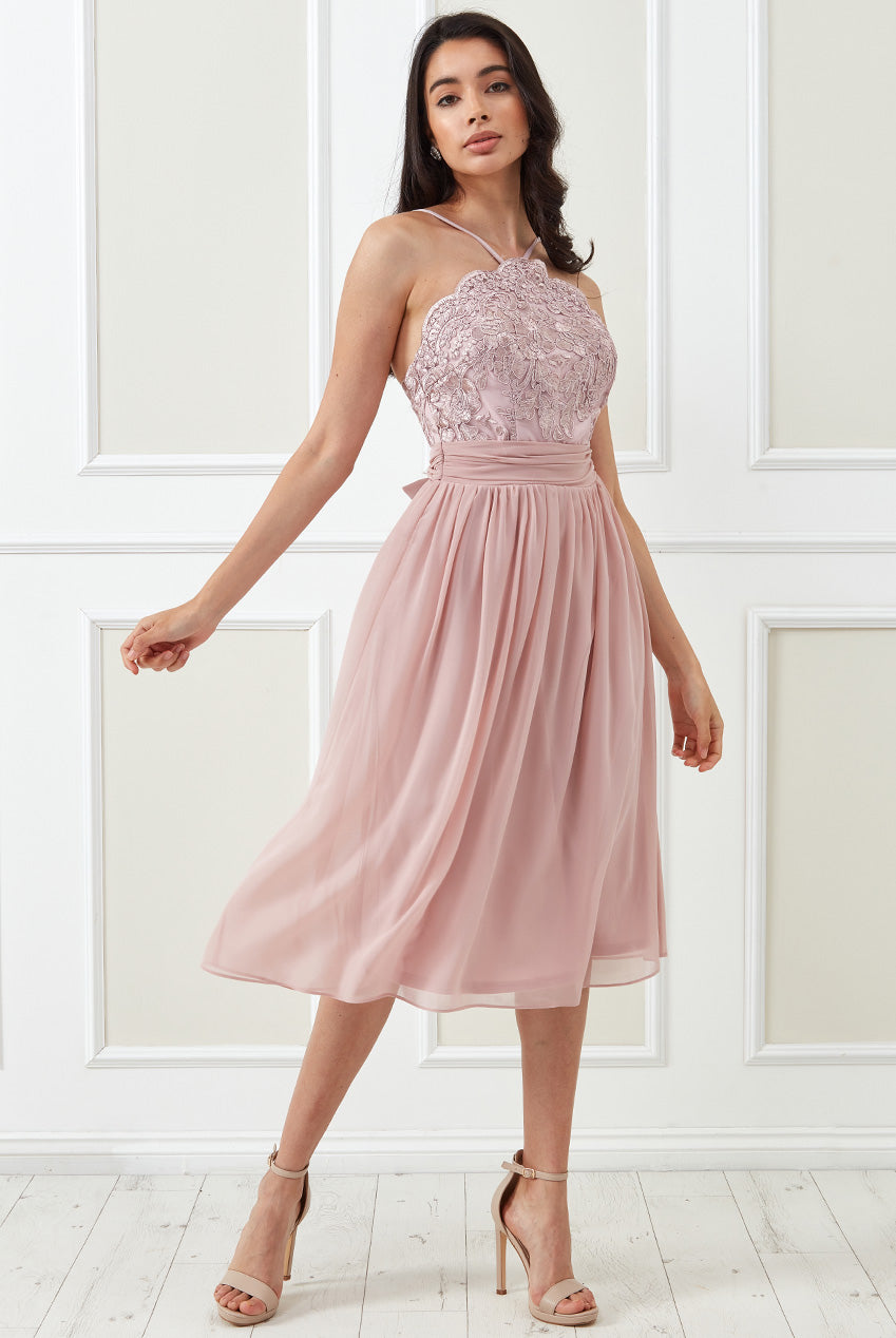 Lace Halter Neck Chiffon Midi Skirt ...